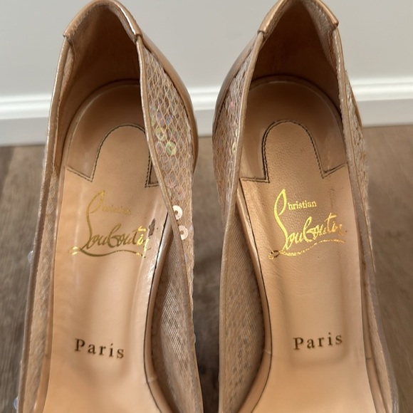 Christian Louboutin nude sequence peep toe size 37, 140 heel includes dust bag - Picture 8 of 10